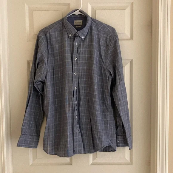 Men's Bugatti Button-Down Shirt - Long Sleeved - Blue - Large Men's Bugatti Button-Down Shirt - Long Sleeved - Blue - Large